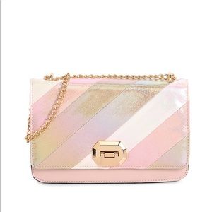 Aldo crossbody purse (iridescent pink), gold chain